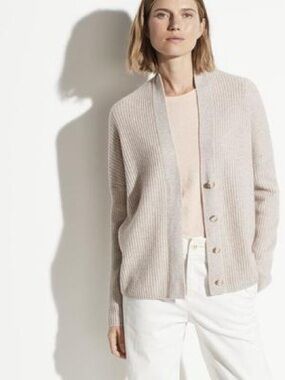 VINCE Wool Cashmere Ribbed Button Sweater Cardigan Large 
Style No. V636378366